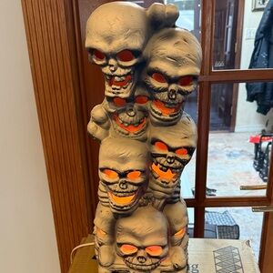 Haunted Skull Tower Sculpture - Gray and Orange